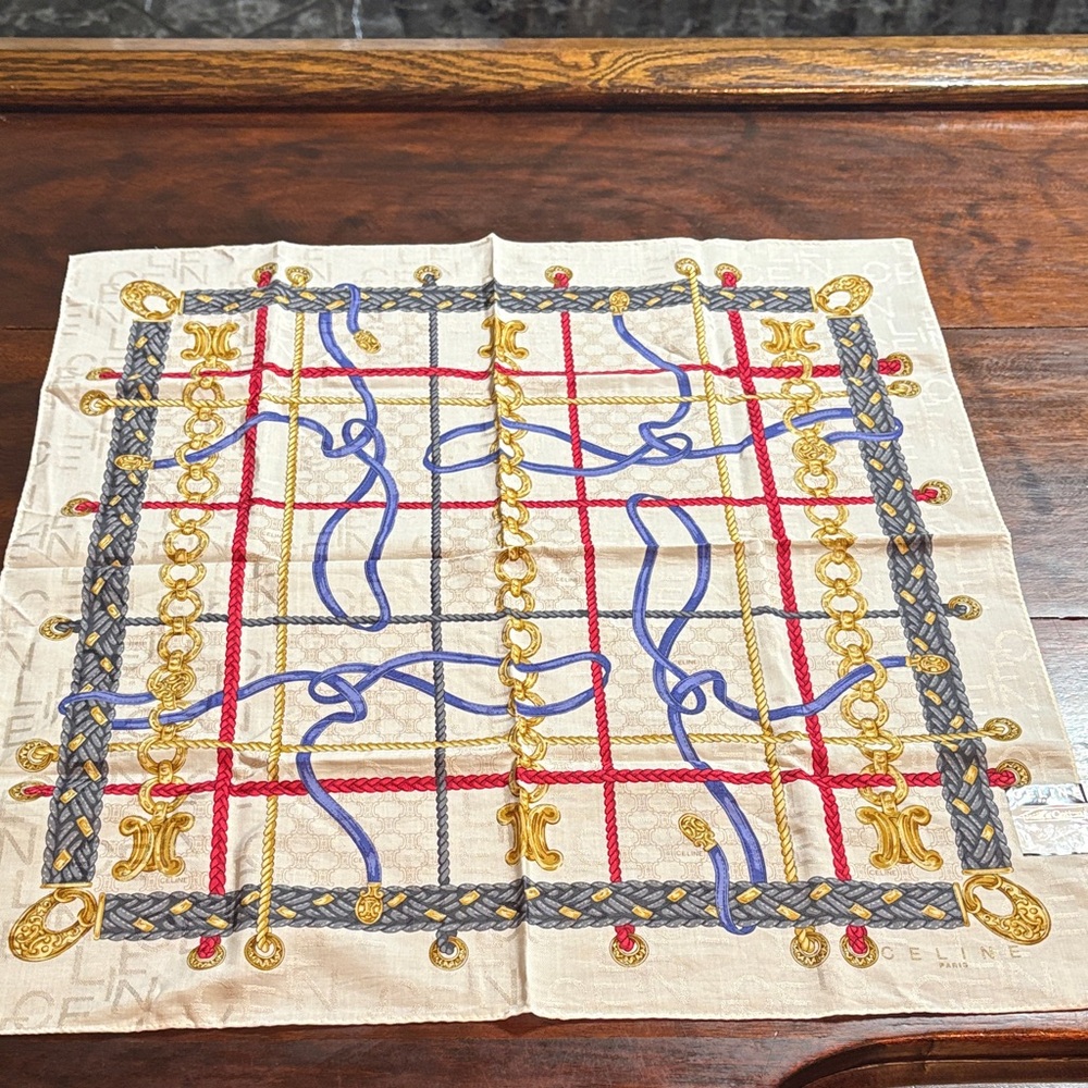 CELINE Vintage Silk/Cotton Scarf/Handkerchief